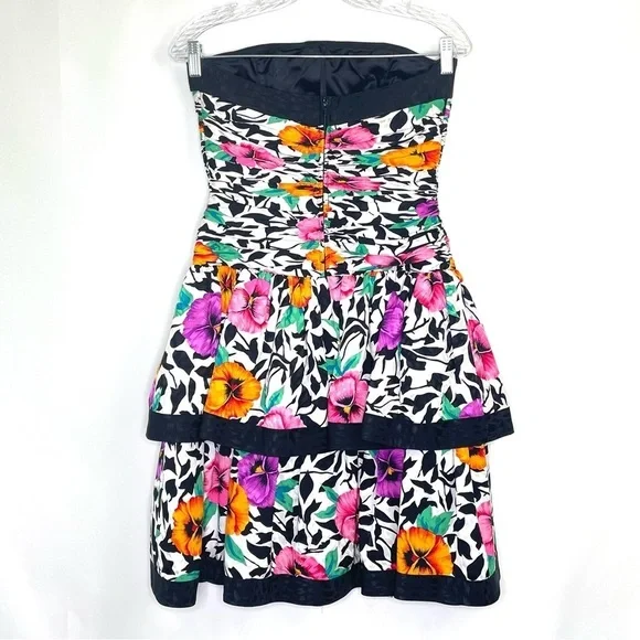 A.J. Bari Vintage 100% Silk Corset Tiered Floral Party Cocktail Dress Size 8 - Picture 7 of 11